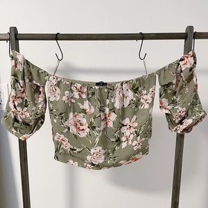 Green floral off-the-shoulder Dynamite top